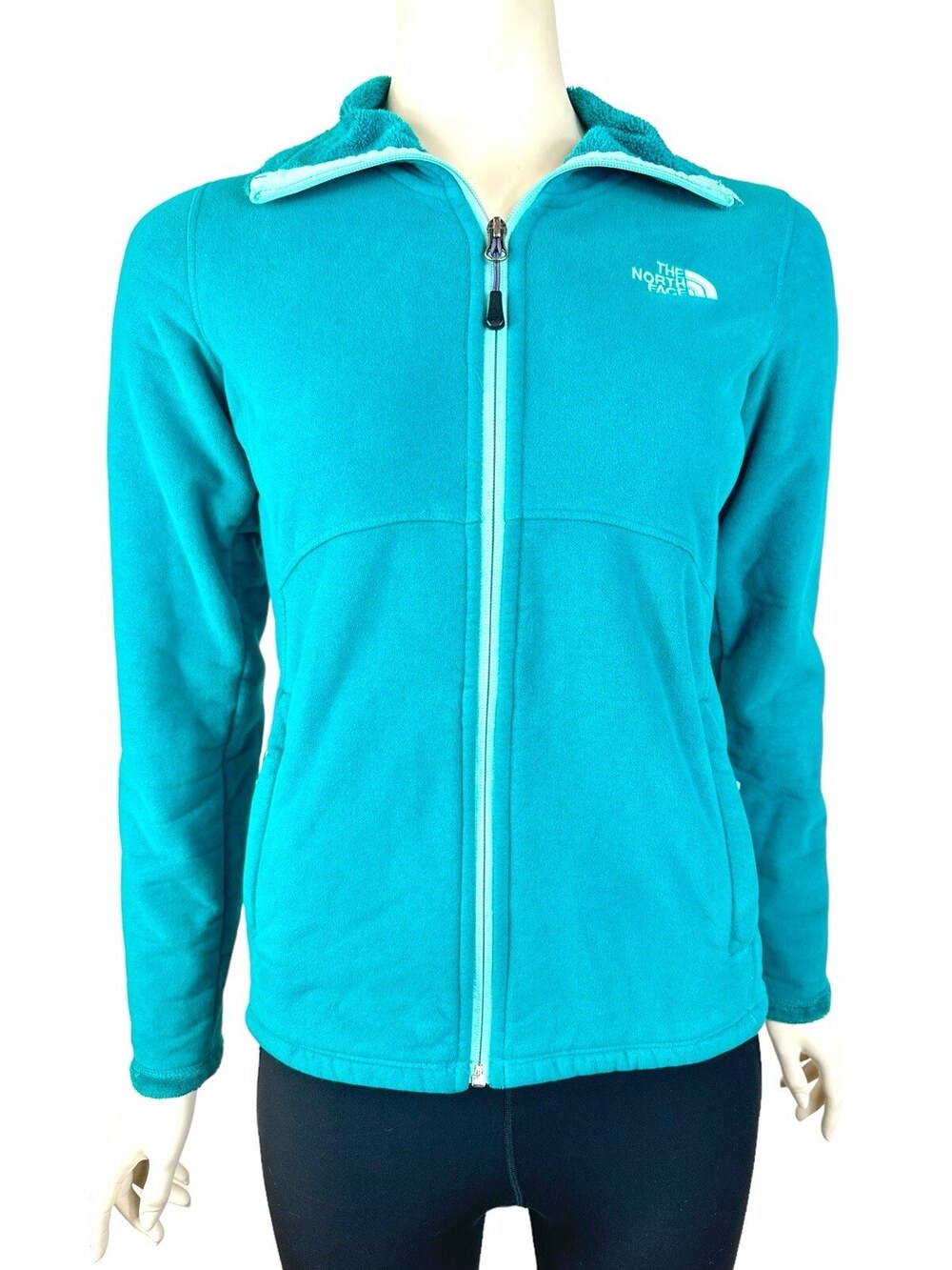 The North Face Full Zip Jacket Women’s Small Teal Blue Fleece Sherpa Hooded
